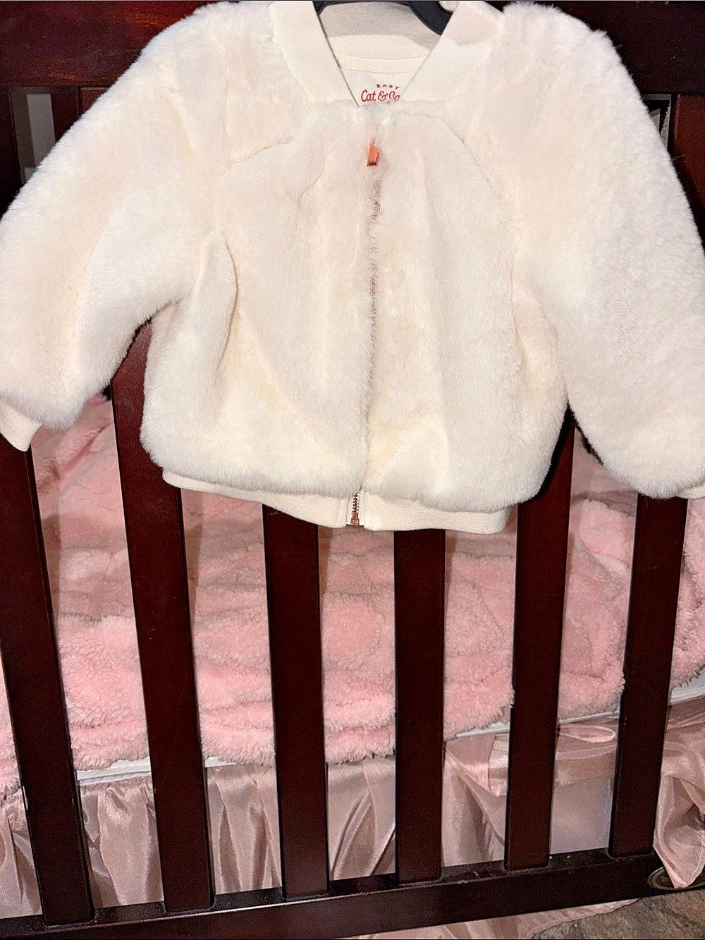 Cat & Jack Baby Faux Fur Bomber Jacket White Baby 12M